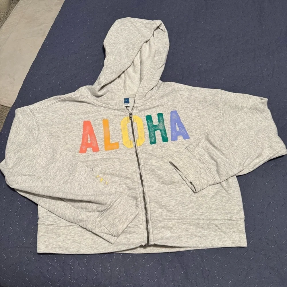 Old Navy BUNDLE 2 Kids Aloha Graphic Hoodie - Gray and Pink Peace Hoodie.Kids XL